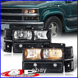 Black Clear Head Lights + Corner Bumper Lamps For 1994-1998 Chevy C10 C/K Pickup