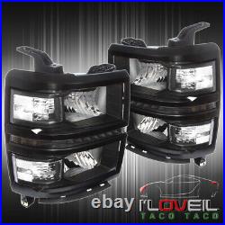Black Clear LED DRL Headlights Lamps LH RH For 2014-2015 Chevy Silverado 1500