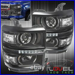 Black Clear Projector Headlights Lamps LED DRL Assembly For 2014-2015 Silverado