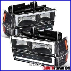 Black Fit 94-98 Chevy C10 C/K Tahoe Silverado LED Bar Headlights+Corner+Bumper