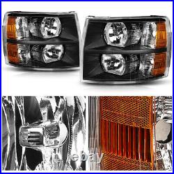 Black Housing Amber Corner Turn Signal Headlight Lamps for 07-14 Chevy Silverado