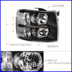 Black Housing Headlight Clear Turn Signal Reflector for 07-13 Chevy Silverado