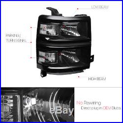 Black Housing Headlight Clear Turn Signal Reflector for 14-16 Chevy Silverado