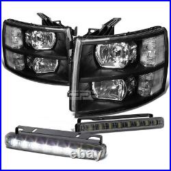 Black Housing Headlight+clear Turn Signal+led Fog Light Set For 07-13 Silverado