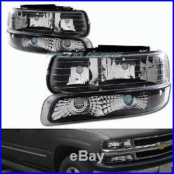 Black Housing Headlights+bumper Lamps Fit 00-06 Chevy Tahoe Suburban 1500 2500