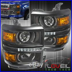 Black Projector Headlights Lamps LED DRL LH RH Assembly For 2014-2015 Silverado
