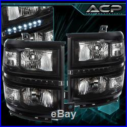 Black Replacement Led Headlights Clear Signal Lamps For 14 15 Chevy Silverado