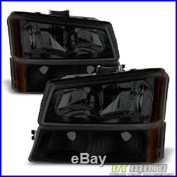 Black Smoke 2003-2006 Chevy Silverado Avalanche Headlights+Bumper Lamps 4PC Set