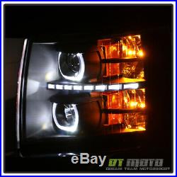 Black Smoke 2007-2013 Chevy Silverado 1500 2500 3500HD Headlights LED Halo Lamps