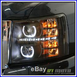 Black Smoke 2007-2013 Chevy Silverado 1500 2500 3500HD Headlights LED Halo Lamps