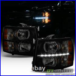 Black Smoke 2007-2013 Chevy Silverado 1500 2500 3500 LED DRL Strip Headlights