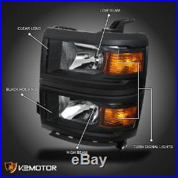Black Trim 2014-2015 Chevy Silverado 1500 Pickup Headlights Head Lamp Left+Right
