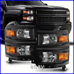 Black for 2014 2015 Chevy Silverado 1500 Pickup Headlights Lamp L+R Replacement