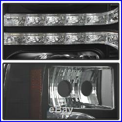 Blk 2007-2013 Chevy Silverado 1500 2500 3500 LED DRL Strip Projector Headlights
