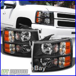 Blk 2007-2014 Chevy Silverado 1500 2500HD Replacement Headlights Lamp Left+Right