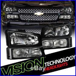 Blk Headlights+Parking Bumper Turn Signal Lamps Nb For 03-06 07 Chevy Silverado