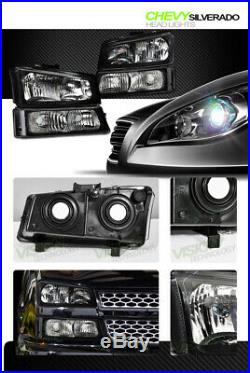 Blk Headlights+Parking Bumper Turn Signal Lamps Nb For 03-06 07 Chevy Silverado