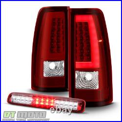 Bright Red 2003-2006 Chevy Silverado LED Tube Tail Lights+LED 3rd Brake Lamp