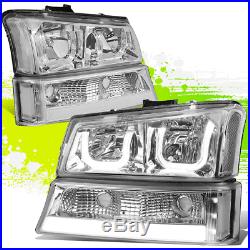 CHROME CLEAR LED HALO HEADLIGHT WithLED DRL+TURN SIGNAL FOR 03-07 SILVERADO(L+R)