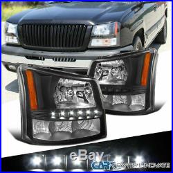 Chevy 03-07 Silverado Avalanche 2in1 Black Headlights Bumper Lamps+SMD LED DRL