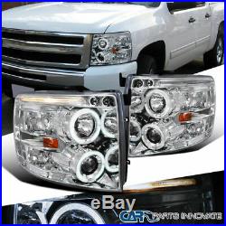 Chevy 07-14 Silverado LED Halo Clear Projector Headlights Head Lamps Left+Right