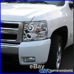 Chevy 07-14 Silverado LED Halo Clear Projector Headlights Head Lamps Left+Right