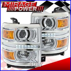 Chrome Amber DRL LED Projector Head Lights Signal Lamp For 14-15 Chevy Silverado