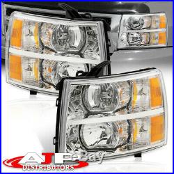 Chrome Amber Replacement Headlights Lamps For 07-13 Chevy Silverado 1500 2500HD