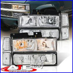 Chrome Clear Head Lights + Corner Bumper Lamp For 1994-1998 Chevy C10 C/K Pickup
