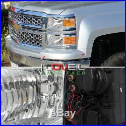 Chrome Clear LED DRL Headlights Lamps LH RH For 2014-2015 Chevy Silverado 1500