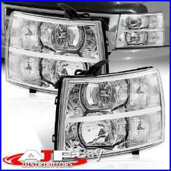 Chrome Clear Replacement Headlights Lamps For 07-13 Chevy Silverado 1500 2500HD