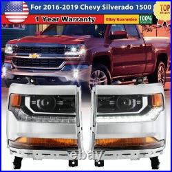 Chrome HID/Xenon LED Headlights For 2016 2017 2018 2019 Chevy Silverado 1500 Set
