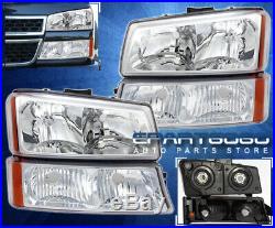 Chrome Headlights+Bumper Signal Lights Left+Right For 03-06 Silverado Avalanche