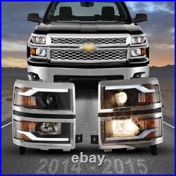 Chrome Headlights For 2014-2015 Chevy Silverado LED DRL Light Bar Headlamps PAIR