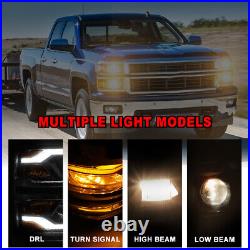 Chrome Headlights For 2014-2015 Chevy Silverado LED DRL Light Bar Headlamps PAIR