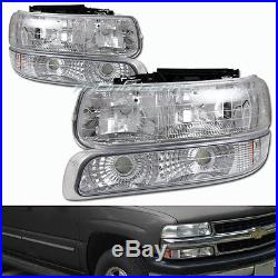 Chrome Housing Headlights+bumper Lamps Fit 99-02 Chevy Silverado 1500 2500 3500