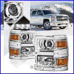 Chrome Projector Headlight LED DRL Amber Turn Signal for 14-16 Chevy Silverado
