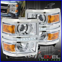 Clear Projector Headlights Lamps LED DRL LH RH Assembly For 2014-2015 Silverado