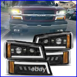DRL LED Headlights Bumper Turn Signal Side Marker Lamp For Chevy Silverado 03-06