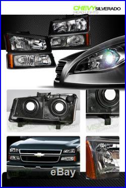 Euro Blk Headlights+Parking Bumper Turn Signal Lamps Amber NB 03-06 07 Silverado