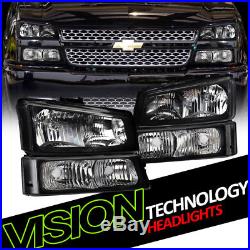 Euro Blk Headlights+Parking Bumper Turn Signal Lamps Nb 03-06 07 Chevy Silverado