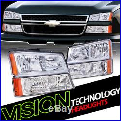 Euro Chrome Headlights+Parking Bumper Turn Signal Lamps Amber NB 03-07 Silverado