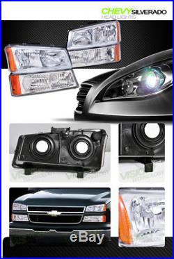 Euro Chrome Headlights+Parking Bumper Turn Signal Lamps Amber NB 03-07 Silverado