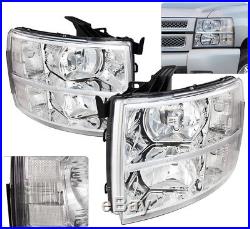 Euro Chrome Housing Clear Lens Reflector Headlights For 07-14 Silverado 1500