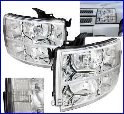 Euro Chrome Housing Clear Lens Reflector Headlights For 2007-2014 Silverado 1500
