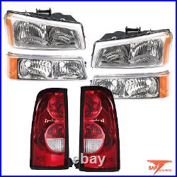 FOR 2003-2006 SILVERADO CHROME HOUSING AMBER HEADLIGHTS With PARKING+ TAIL LIGHTS