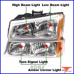 FOR 2003-2006 SILVERADO CHROME HOUSING AMBER HEADLIGHTS With PARKING+ TAIL LIGHTS