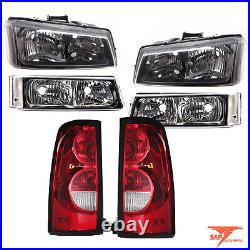 FOR 2003-2006 SILVERADO CHROME HOUSING BLACK HEADLIGHTS With PARKING+ TAIL LIGHTS