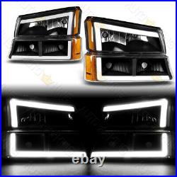 Fit 03-07 Chevy Silverado 1500 2500 3500 Hybrid Led Bar Black Headlights 4pcs