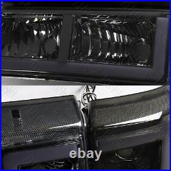 Fit 03-07 Chevy Silverado 1500 2500 3500 Hybrid Led Bar Smoke Headlights 4pcs
